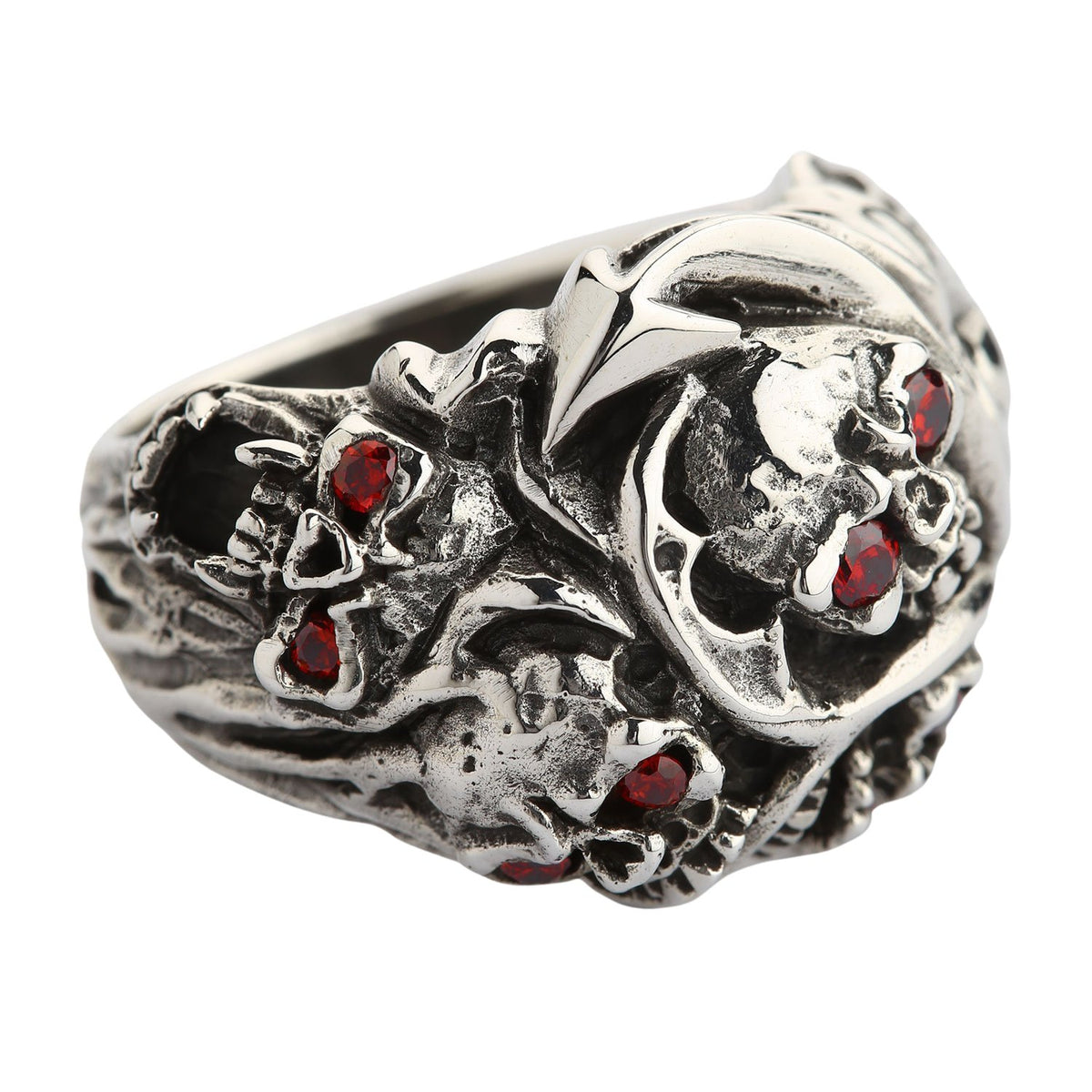 Red Garnet Eye Skull Ring, Biker King Skull Ring, high quality Sterling Silver King Skull Halloween Gift - ALL SIZES AVAILABLE | Halloween Special Ring