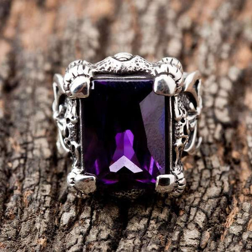 Purchases Amethyst Gemstone 925 silver vintage goth punk ring