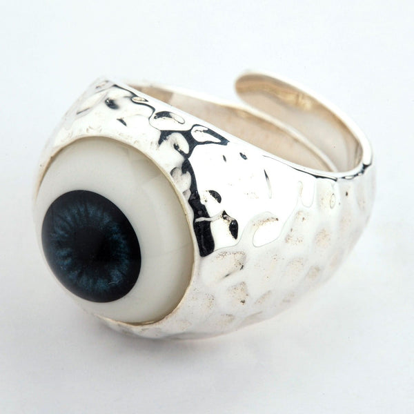 Регулируемое кольцо от сглаза из стерлингового серебра и темно-синего цвета