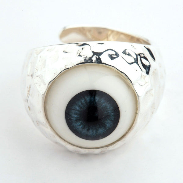 Sterling Silver Dark Blue Evil Eye Adjustable Ring