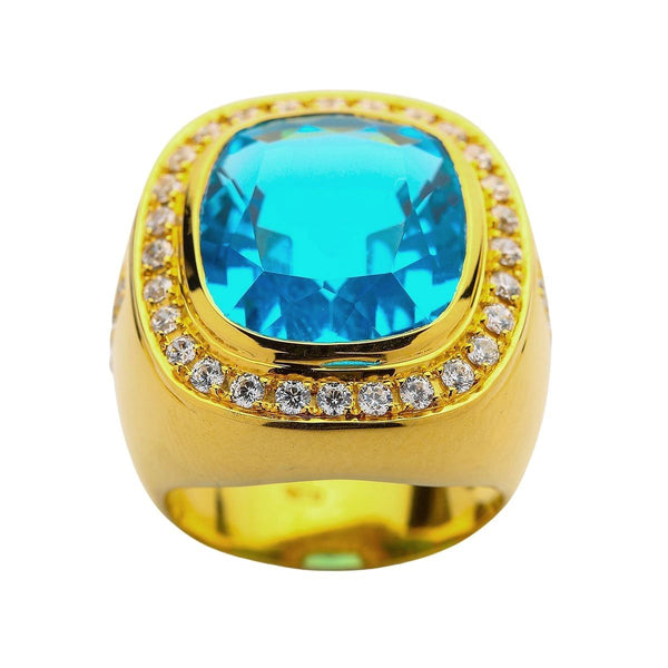 Bague topaze bleue naturelle pour homme