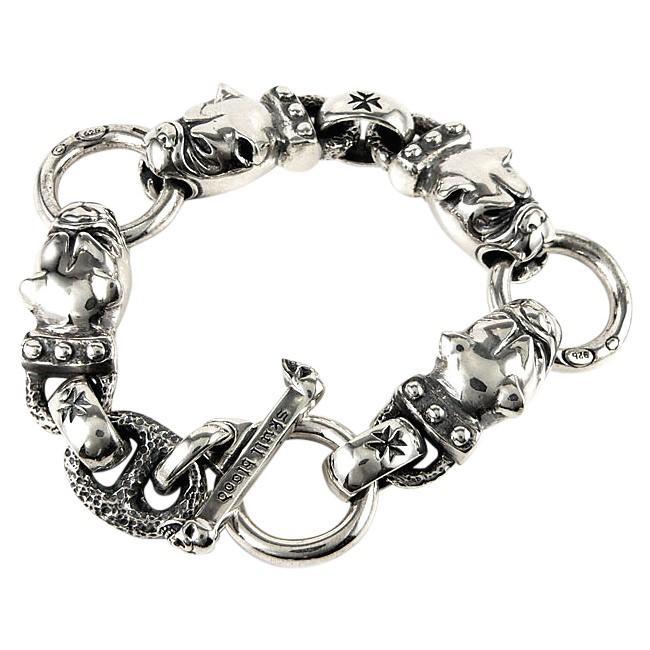 Silver Bulldog Head Bracelet