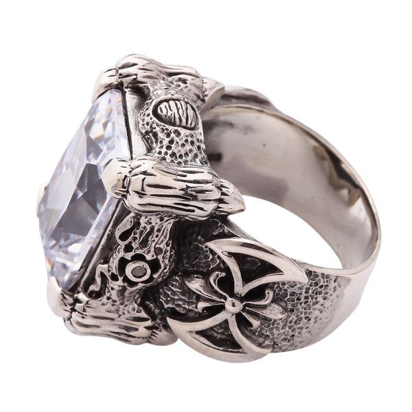 Серебряное кольцо с алмазным когтем дракона