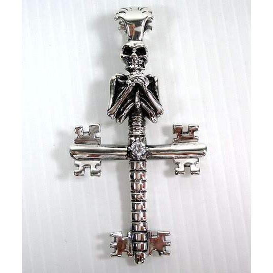 Серебряный кулон с бриллиантовым черепом и крестом