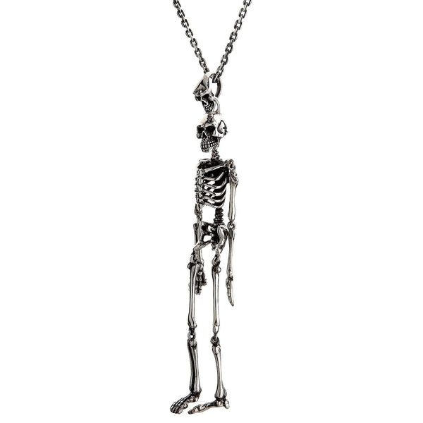 Große Halskette mit Totenkopf-Skelett-Anhänger aus Sterlingsilber