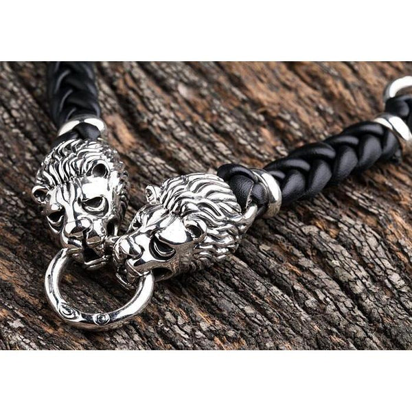 Silver Lion Head Mens Chain Bracelets
