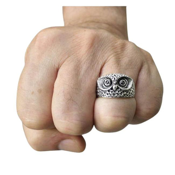 Faixa de anel de coruja de prata esterlina