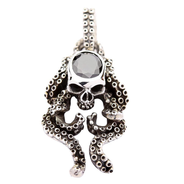 Black Onyx Gothic Skull Octopus Pendant