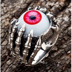 Anel de olho vermelho garra de prata esterlina