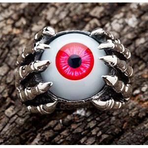 Anillo de plata de ley con forma de garra y globo ocular rojo