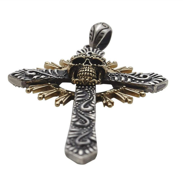 Mexican Skull Gothic Cross Sterling Silver Men's Pendant